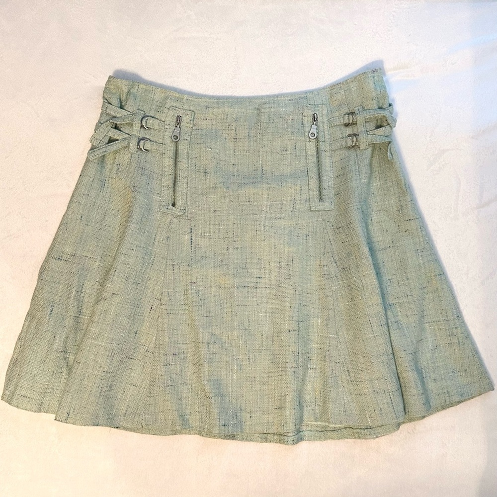 Cynthia Steffe Mint Green Flared Tweed Short Mini Skirt Size 12 Zippers USA